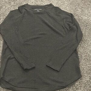American Eagle Black Long Sleeve Waffle Knit Top